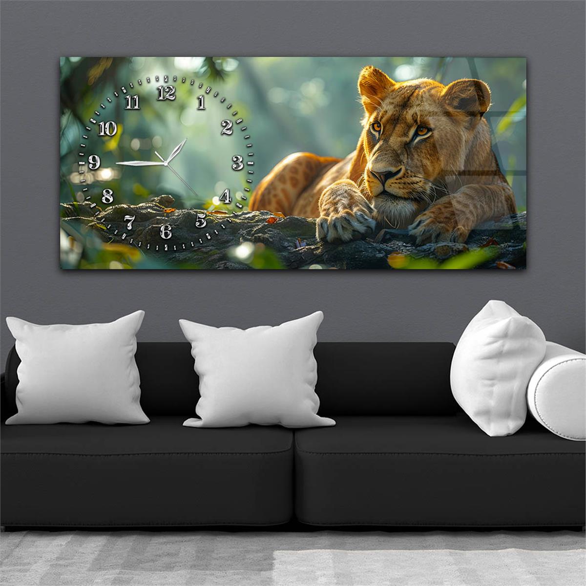 Yatay Saatli Yandan Sanat Temalı Cam Tablo 364