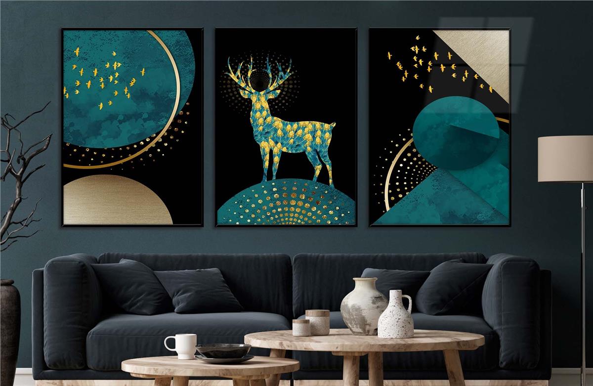 Alüminyum Çerçeveli Sanat Temalı 3lü Set CAM Tablo 0036