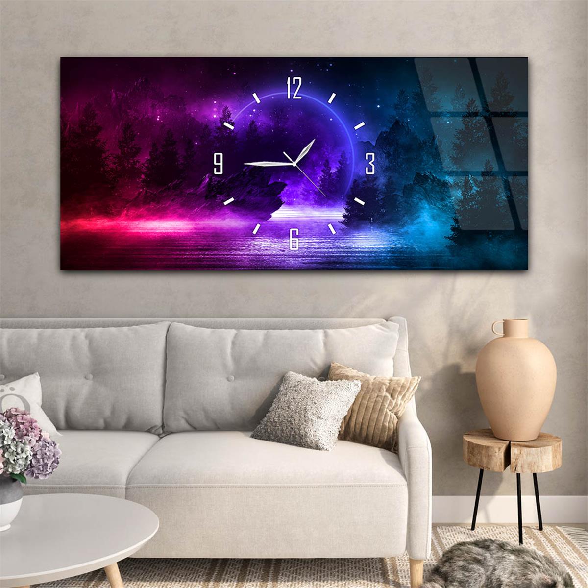 Yatay Saatli Ortadan Sanat Temalı Cam Tablo113