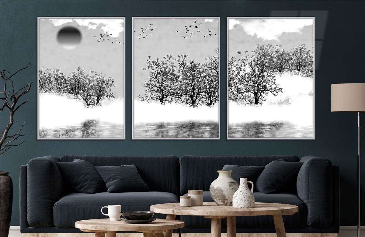 Alüminyum Çerçeveli Sanat Temalı 3lü Set CAM Tablo 0034