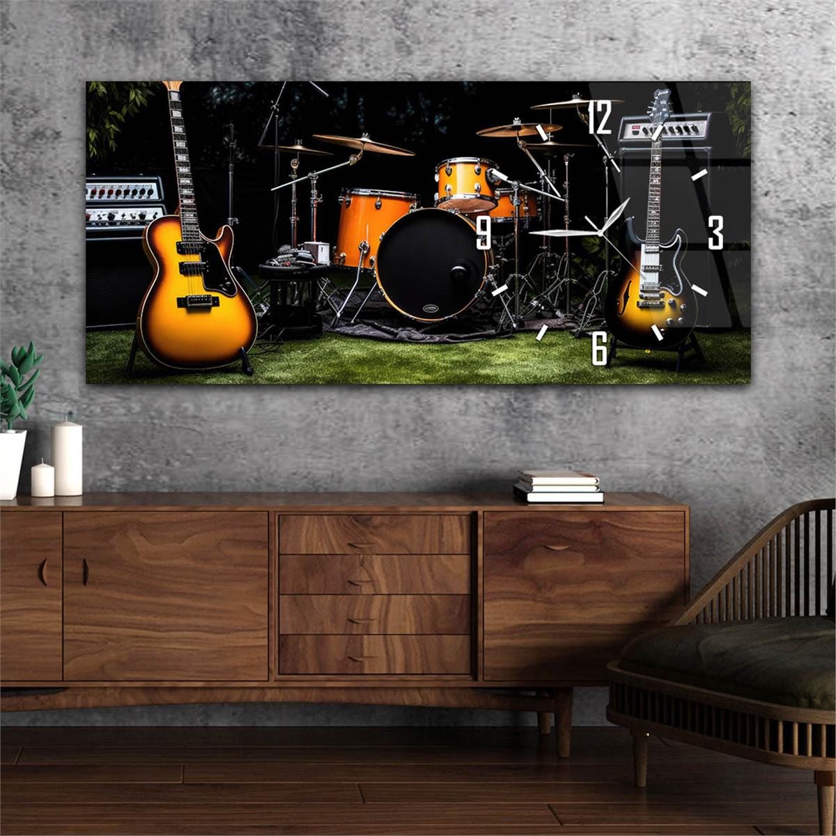 Yatay Saatli Yandan Sanat Temalı Cam Tablo 381