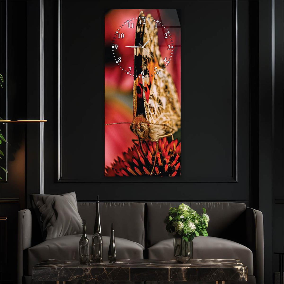 Vertical Art Themed Glass Wall Art with Clock at the Top 068