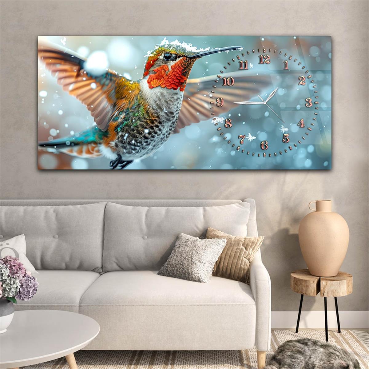 Yatay Saatli Yandan Sanat Temalı Cam Tablo 368