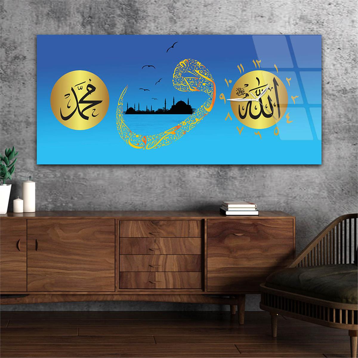Side-Clock, Religious-Themed Horizontal Glass Wall Painting 004