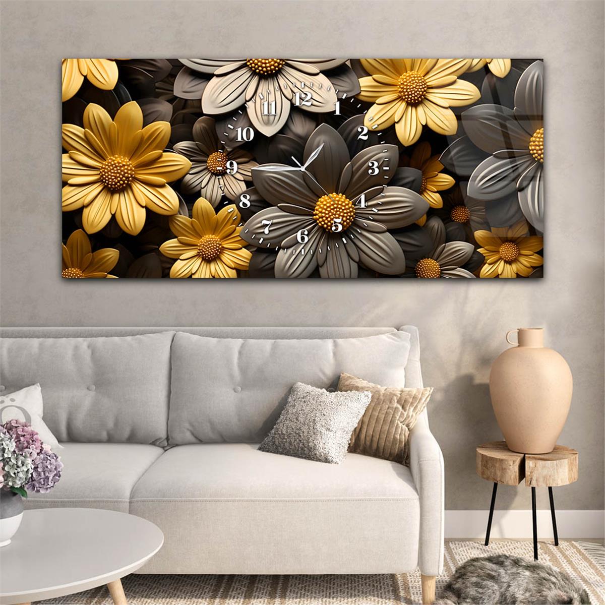 Yatay Saatli Ortadan Sanat Temalı Cam Tablo117