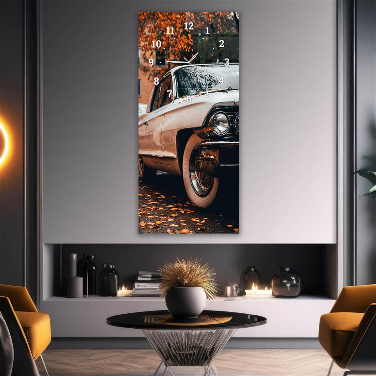 Vertical Art Themed Glass Wall Art with Clock at the Top 002