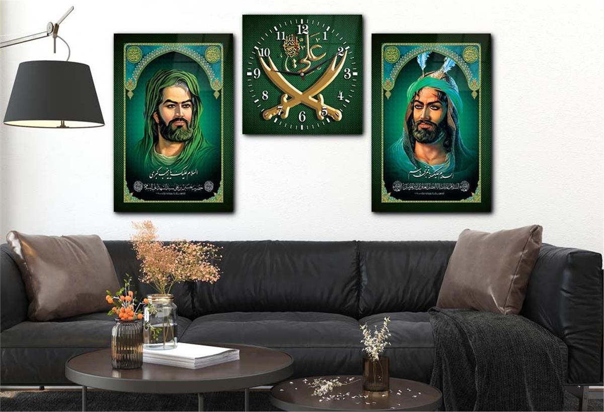 Hz. Ali And Zulfikar Sword Tempered Glass Wall Art Set with Clock