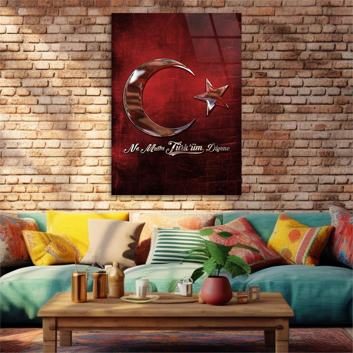 Glass Wall Art with the Inscription How happy is the one who says, I am a Turk. and Turkish Flag