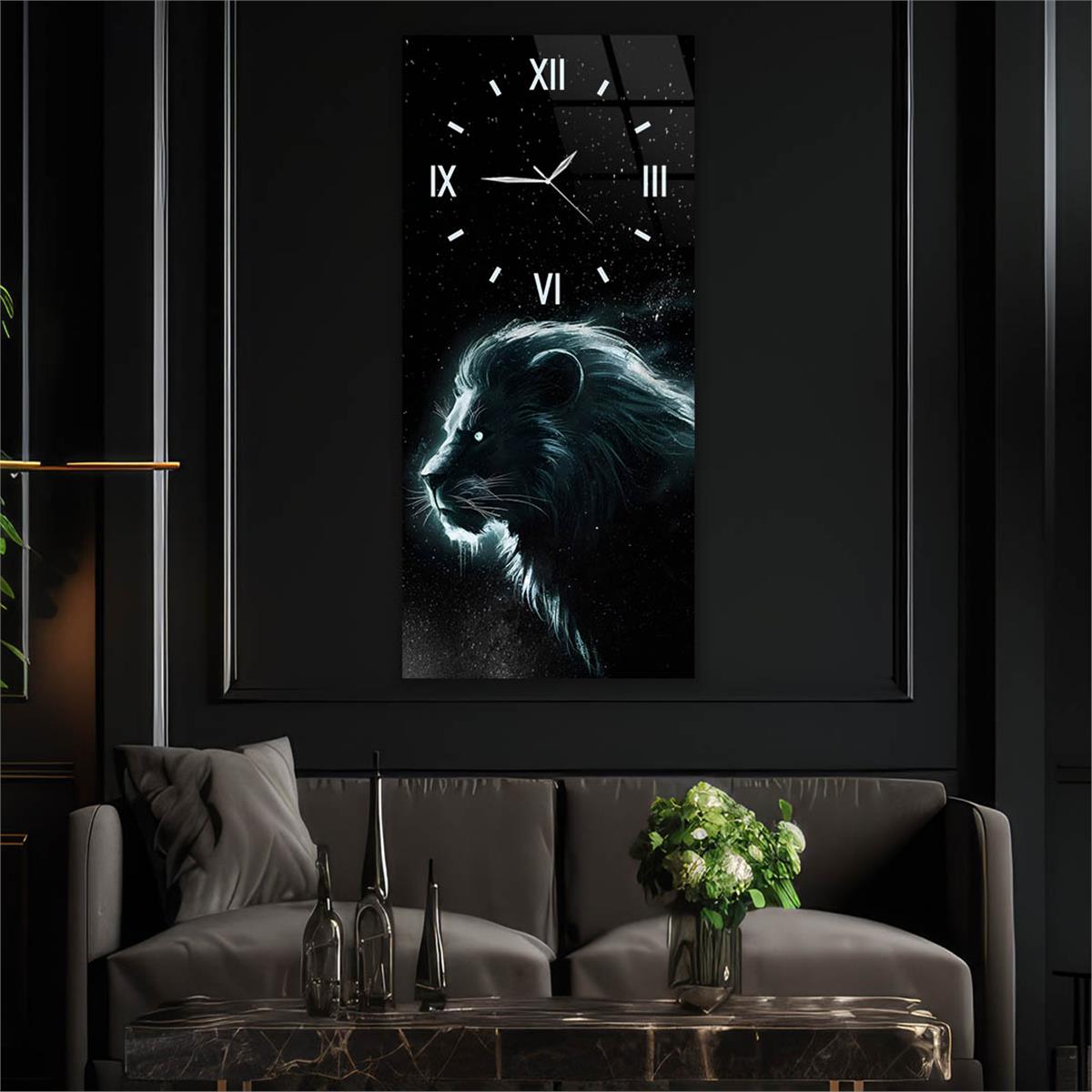 Dikey Üstten Saatli Sanat Temalı Cam Tablo 098