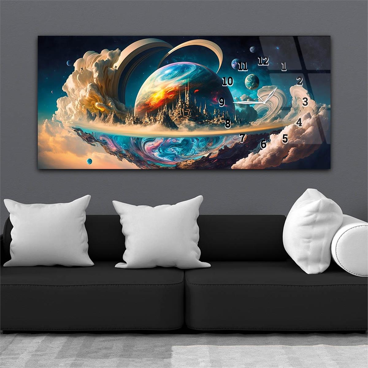 Horizontaal, Aan De Zijkant Voorzien Van Een Klok, Kunst en Natuur Thema Gehard Glasschilderij 209