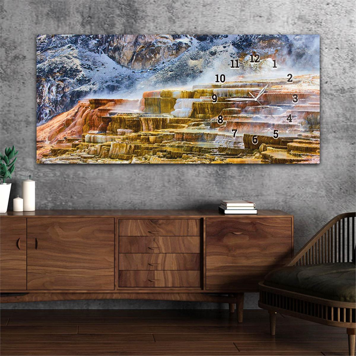 Yatay Saatli Yandan Sanat ve Doğa Temalı Cam Tablo 124