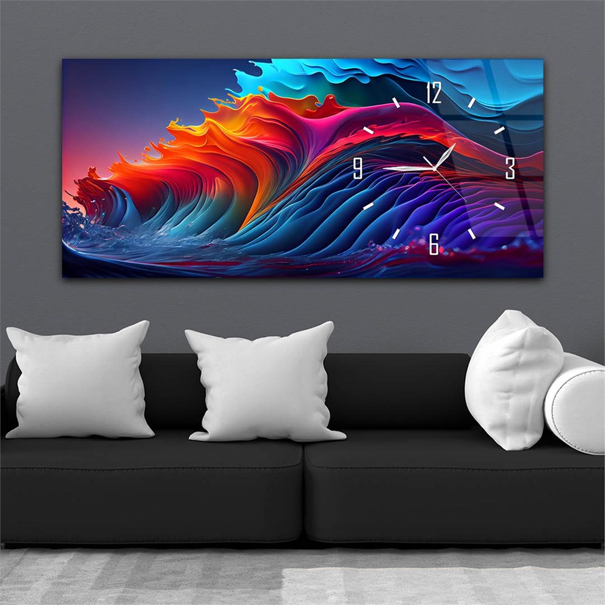 Yatay Saatli Yandan Sanat Temalı Cam Tablo 278