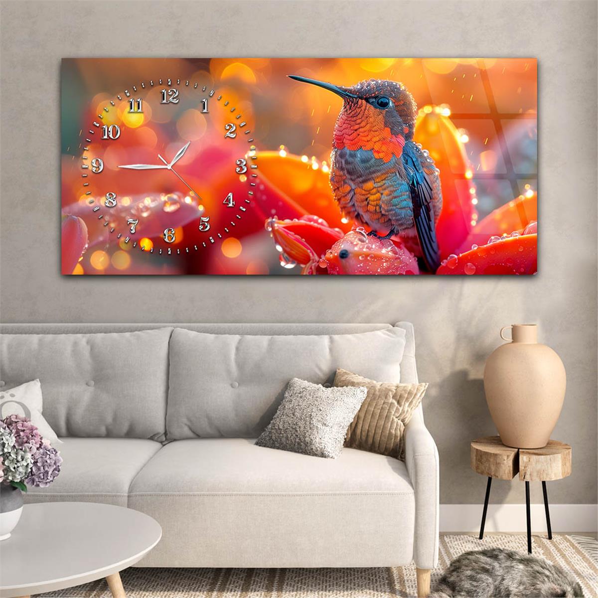 Yatay Saatli Yandan Sanat Temalı Cam Tablo 369