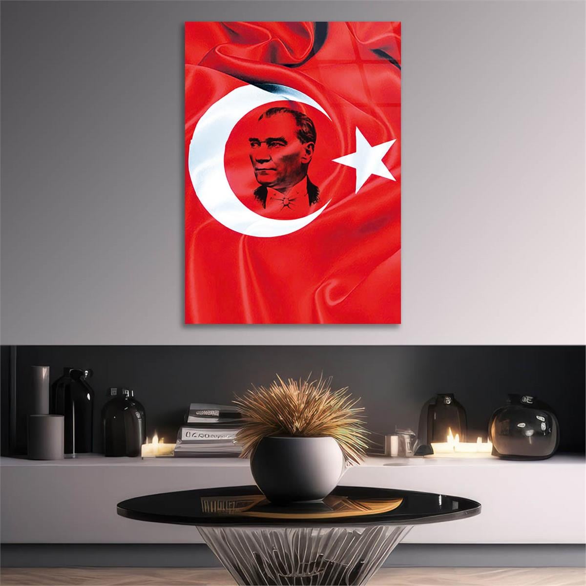 Turkish Flag and MUSATAFA KEMAL ATATÜRK Tempered Glass Wall Art