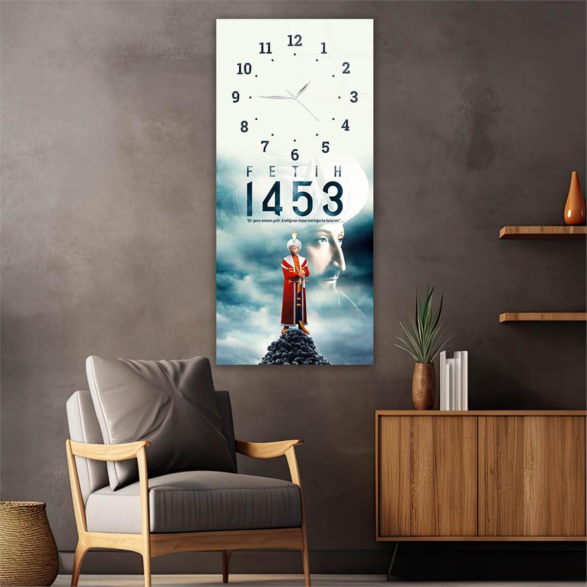 Vertical National Themed Glass Wall Art with Clock at the Top 031