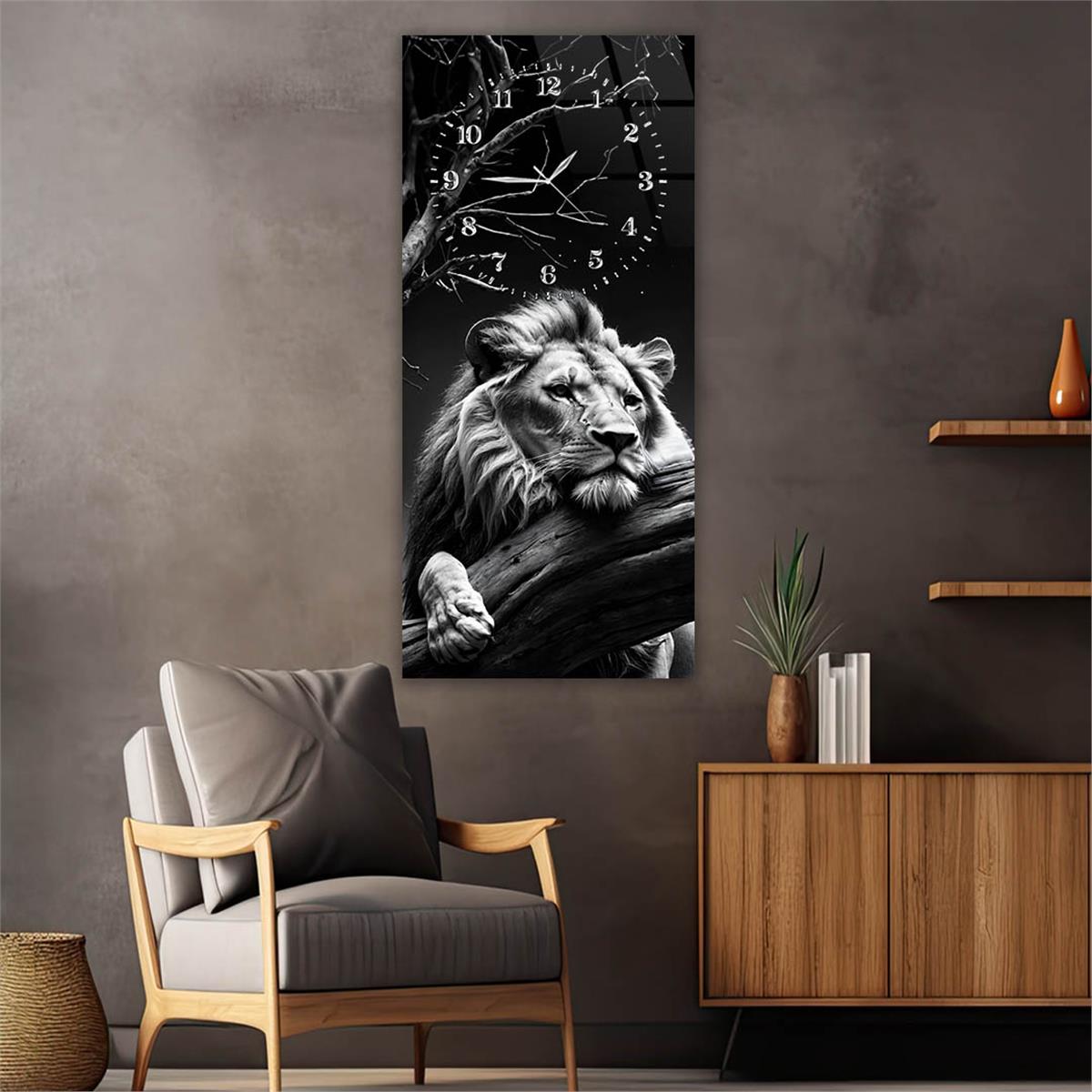 Dikey Üstten Saatli Sanat Temalı Cam Tablo 093