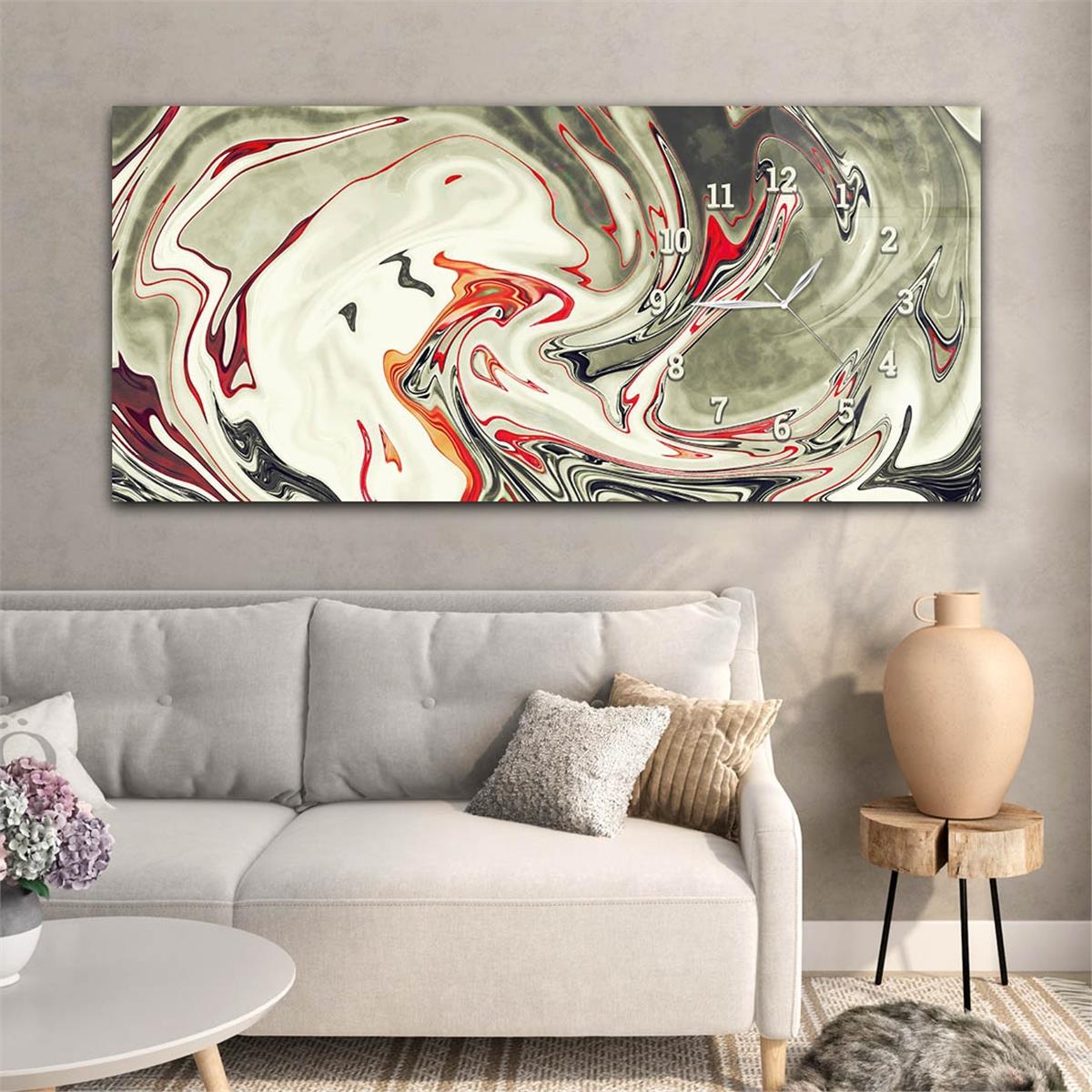 Yatay Saatli Yandan Sanat ve Doğa Temalı Cam Tablo 146
