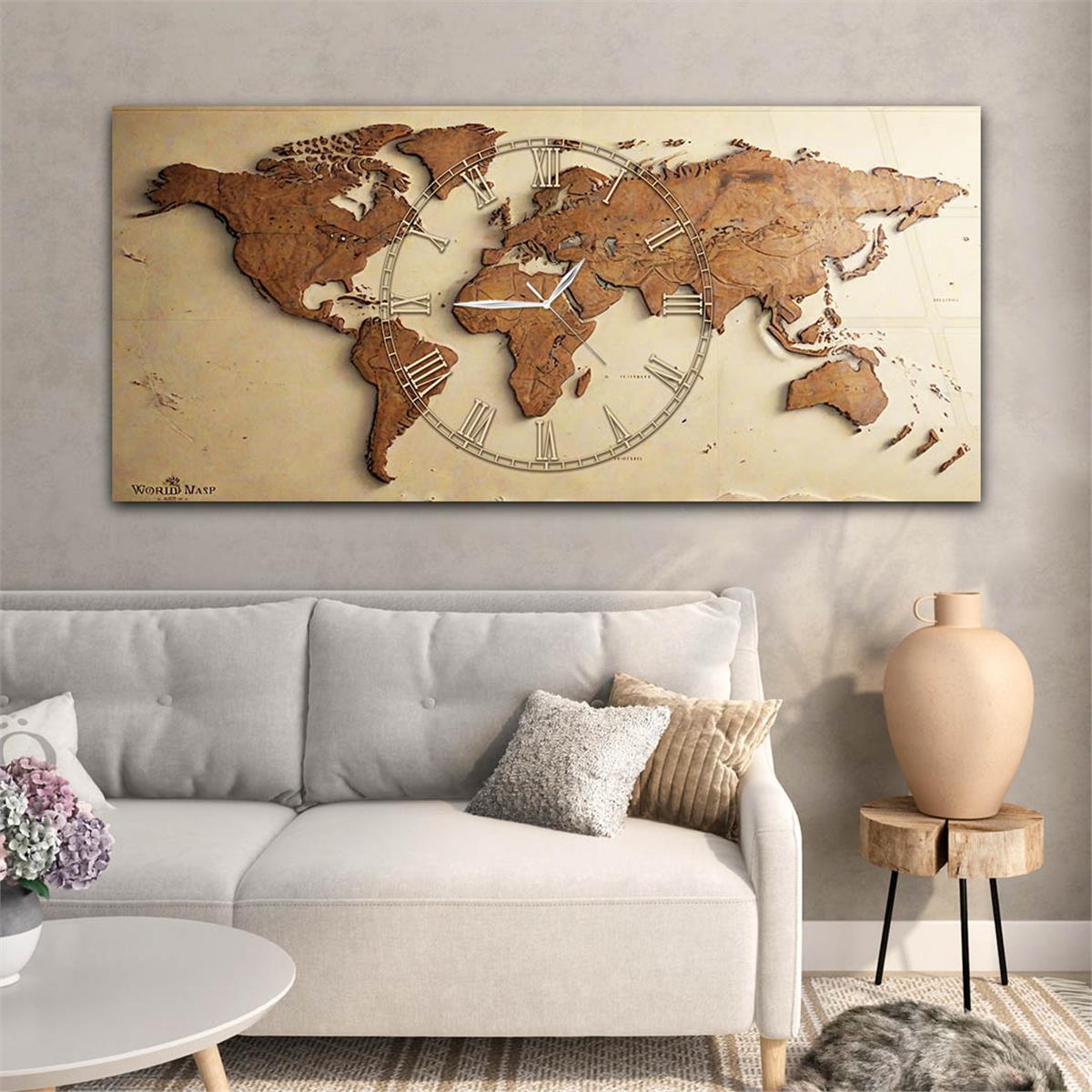 Yatay Saatli Ortadan Vatan Temalı Cam Tablo 118