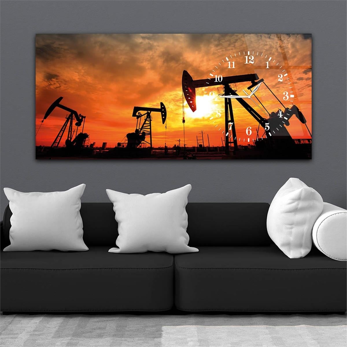 Yatay Saatli Yandan Sanat ve Doğa Temalı Cam Tablo 049