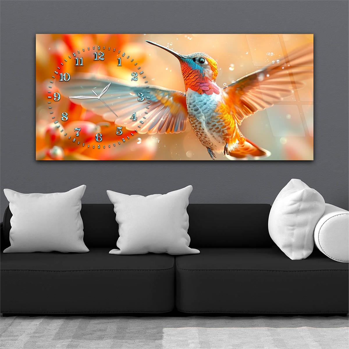 Yatay Saatli Yandan Sanat Temalı Cam Tablo 367