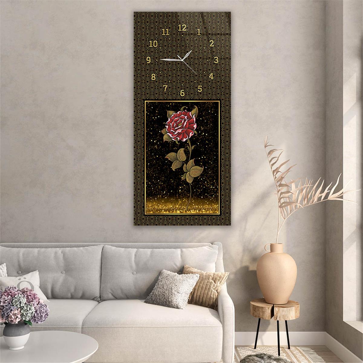 Vertical Art Themed Glass Wall Art with Clock at the Top 044