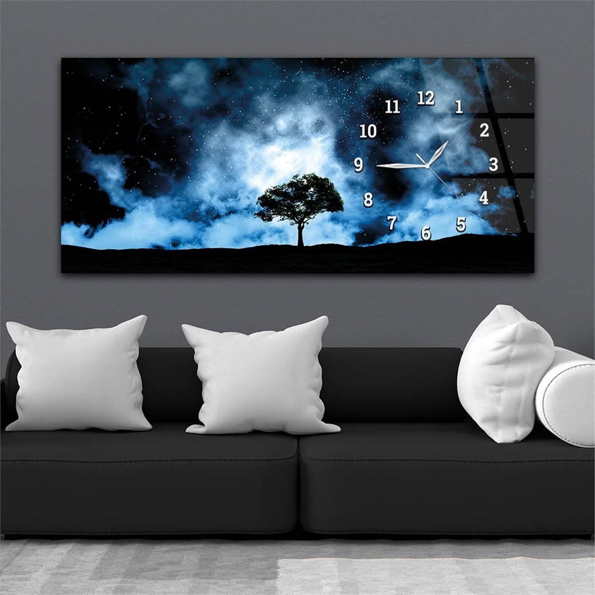 Night Sky Stars Horizontaal, Aan De Zijkant Voorzien Van Een Klok, Kunst en Natuur Thema Gehard Glasschilderij 239