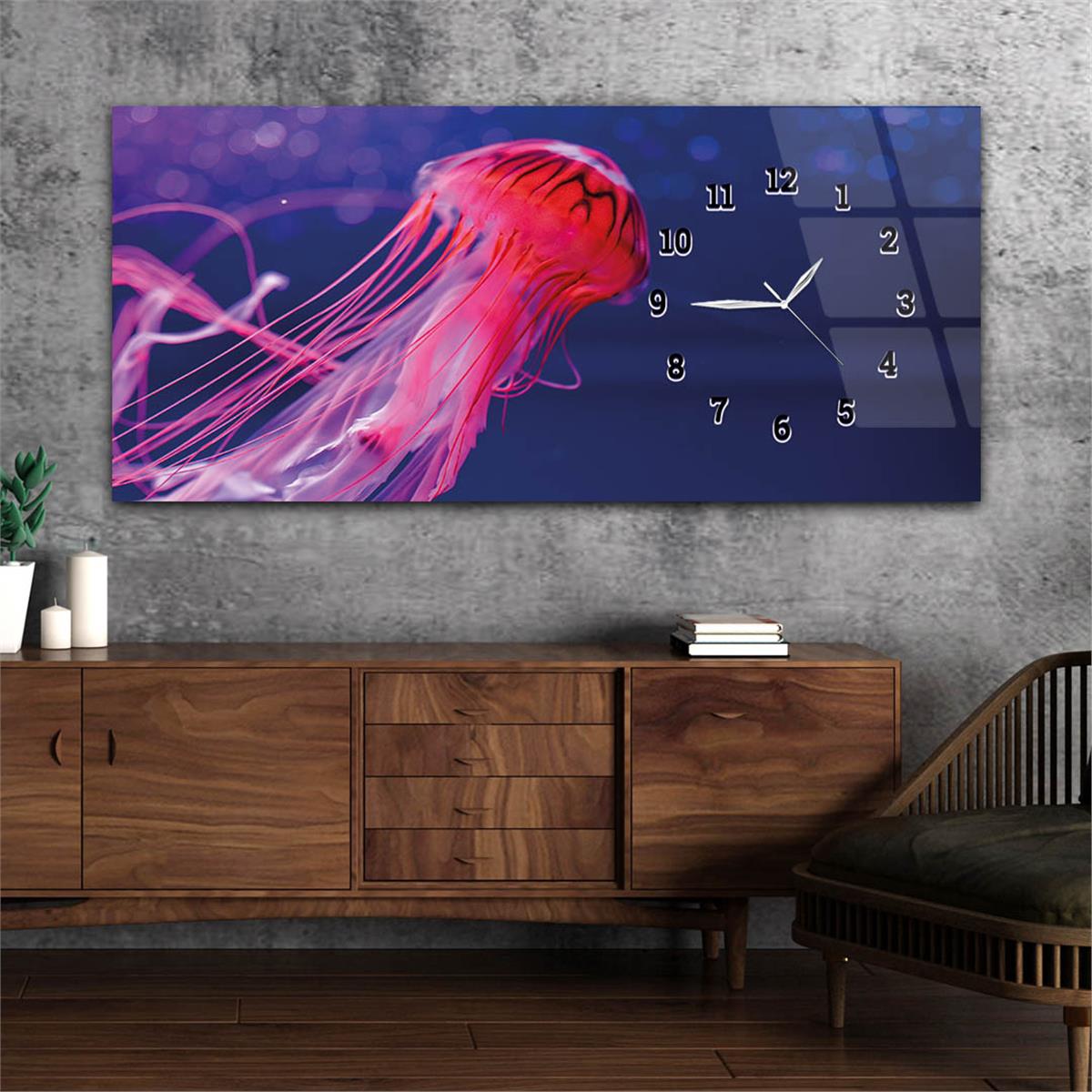 Yatay Saatli Yandan Sanat ve Doğa Temalı Cam Tablo 221