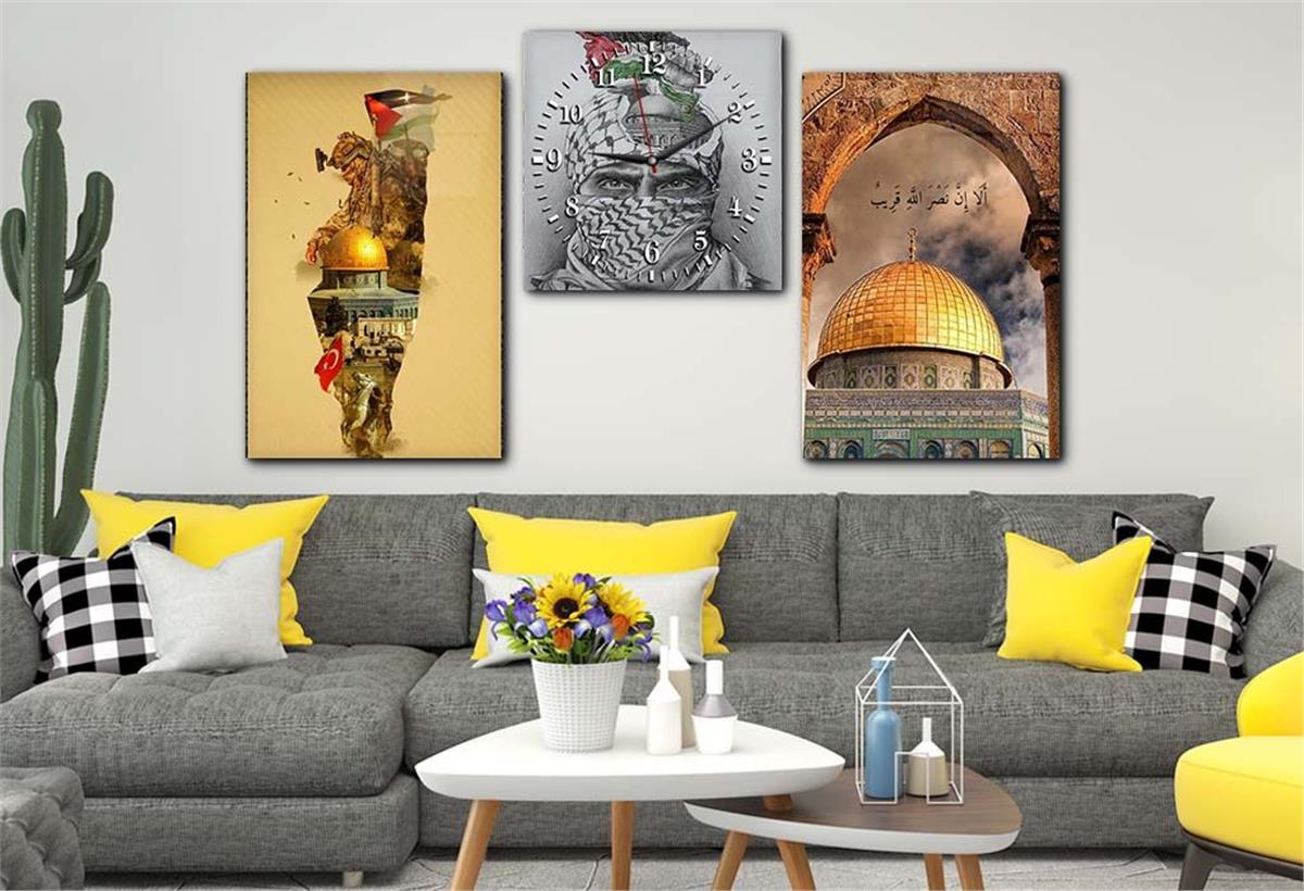 KUDÜS GÖRSELLİ CAM TABLO VE CAM DUVAR SAATİ SETİ 