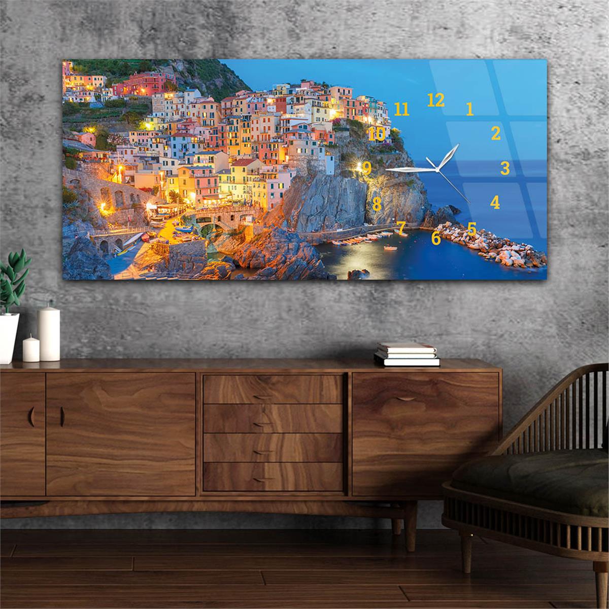 Yatay Saatli Yandan Sanat ve Doğa Temalı Cam Tablo 113