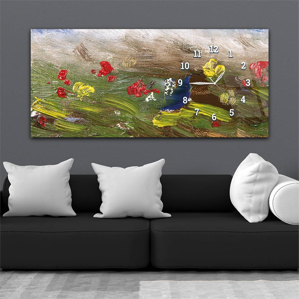 Horizontaal, Aan De Zijkant Voorzien Van Een Klok, Kunst en Natuur Thema Gehard Glasschilderij 187