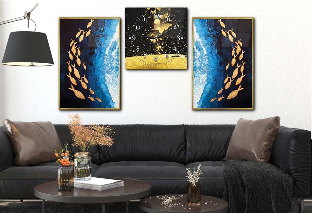 Tempered Glasss Wall Arts Art-Themed Set with Clock