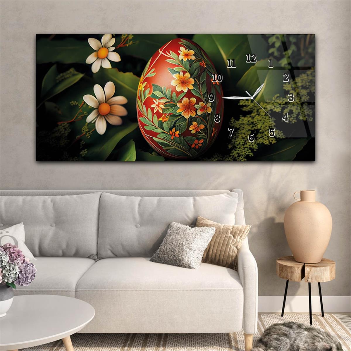 Horizontaal, Aan De Zijkant Voorzien Van Een Klok, Kunst en Natuur Thema Gehard Glasschilderij 185