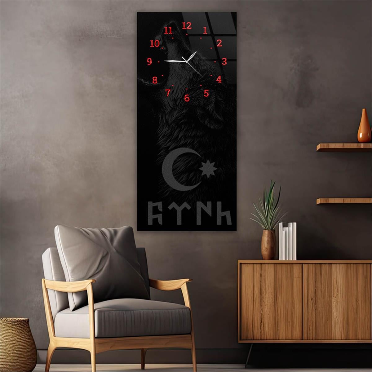 Vertical National Themed Glass Wall Art with Clock at the Top 036
