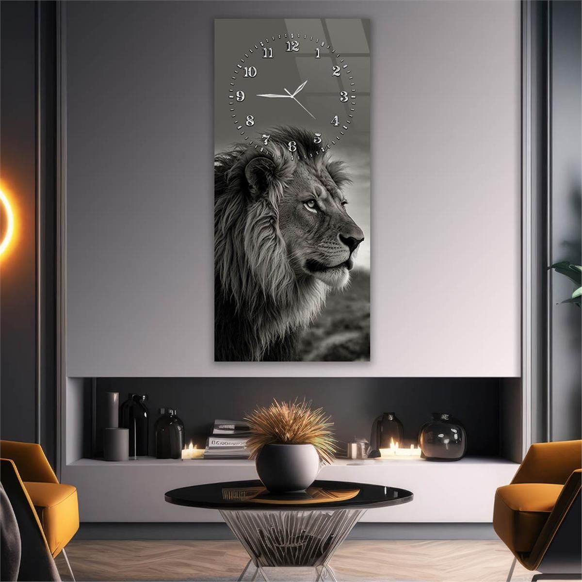 Dikey Üstten Saatli Sanat Temalı Cam Tablo 092