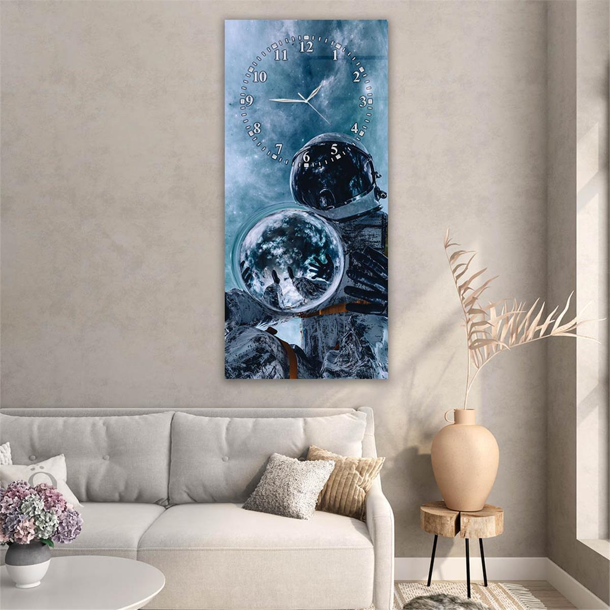 Vertical Art Themed Glass Wall Art with Clock at the Top 065