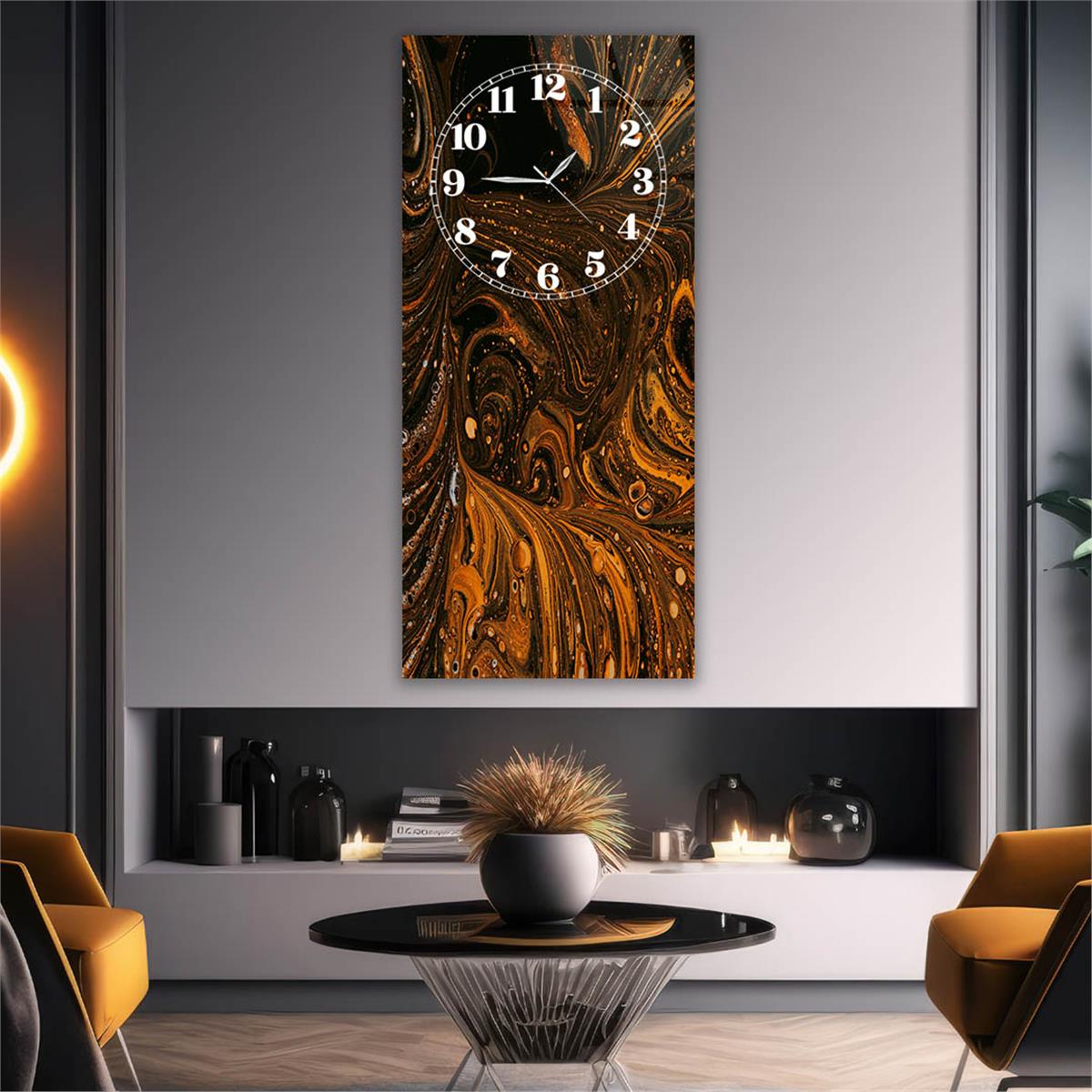 Vertical Art Themed Glass Wall Art with Clock at the Top 018