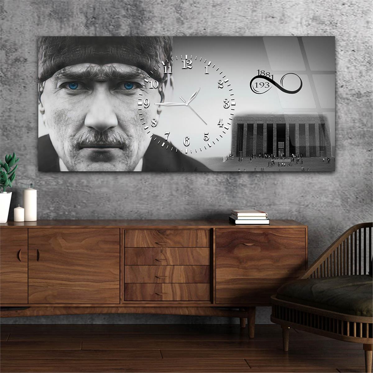 Atatürkün Mavi gözleri Anıtkabir ve 1881-1938  Saatli Cam Tablo 066