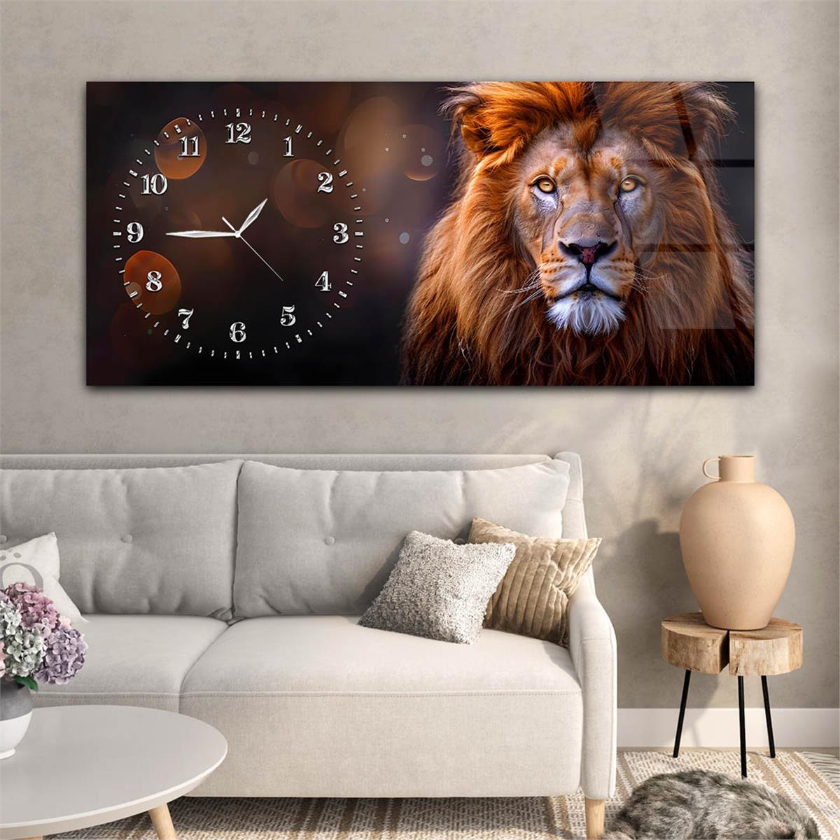 Yatay Saatli Yandan Sanat Temalı Cam Tablo 345