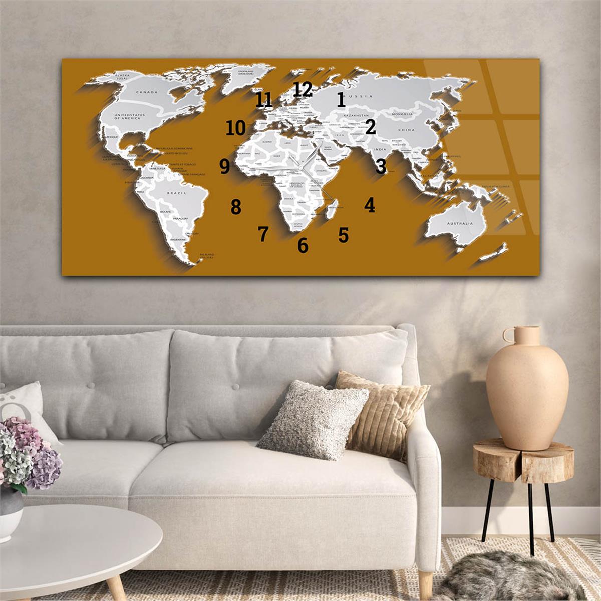 Yatay Saatli Ortadan Vatan Temalı Cam Tablo 093