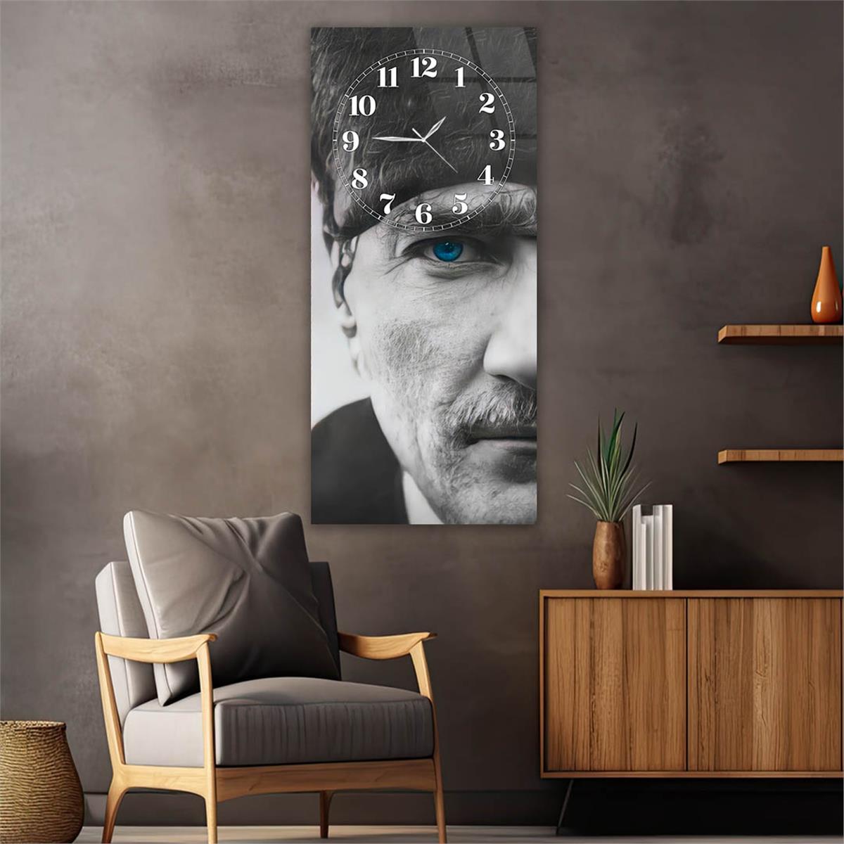 Vertical National Themed Glass Wall Art with Clock at the Top 010