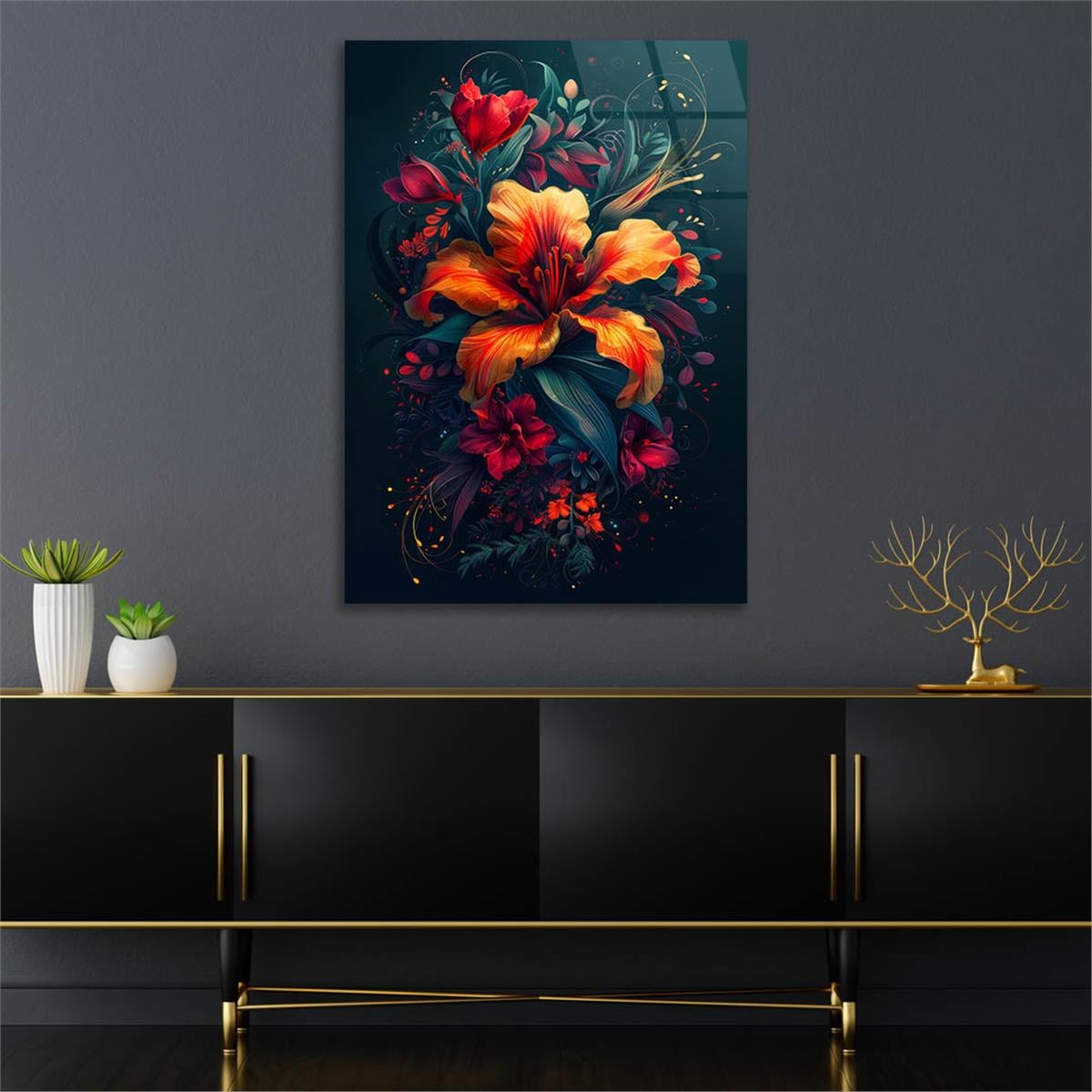 Dikey Sanat Temalı Cam Tablo 459