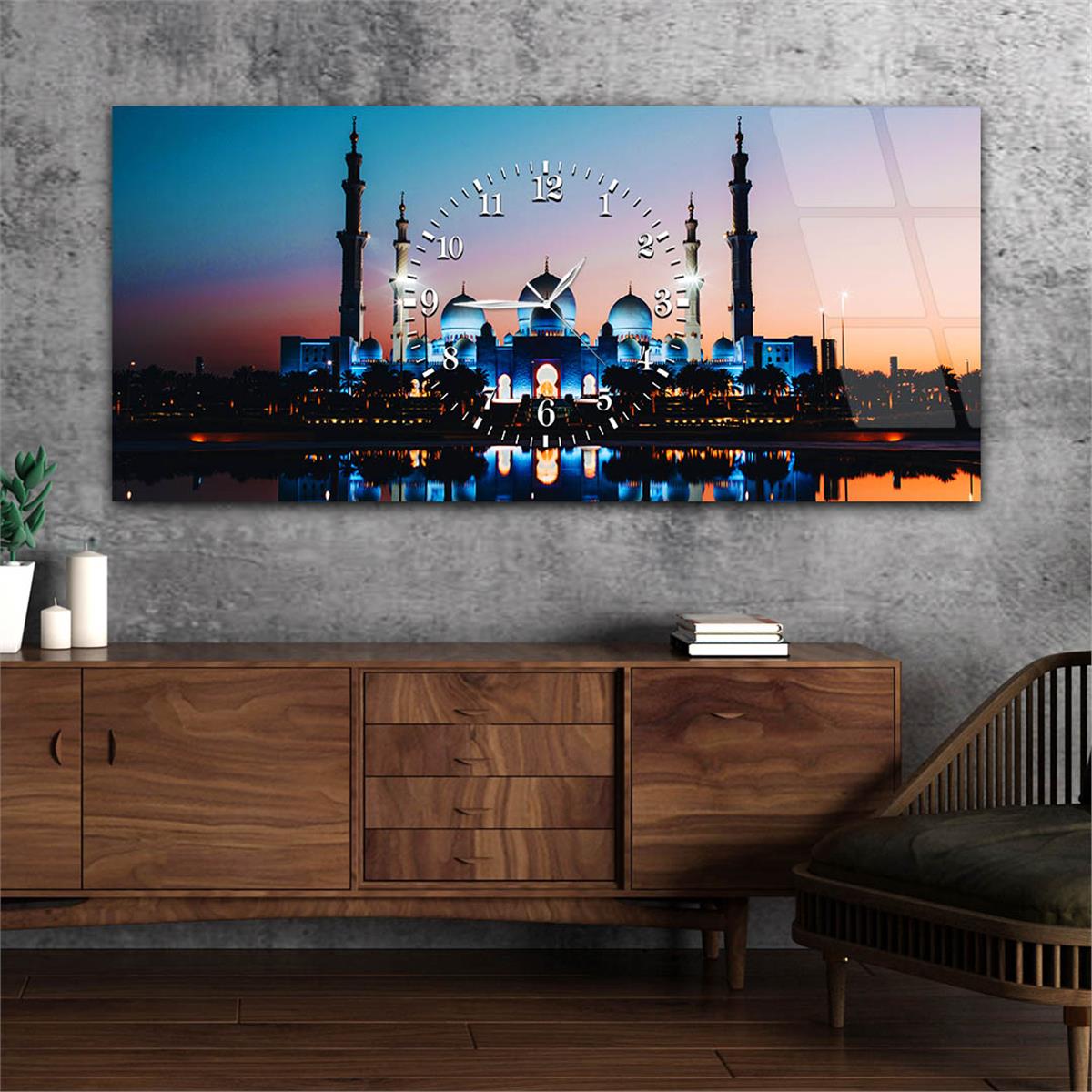 Horizontaal, in Het Midden Voorzien Van Een Klok, Religieus Thema Gehard Glasschilderij 018