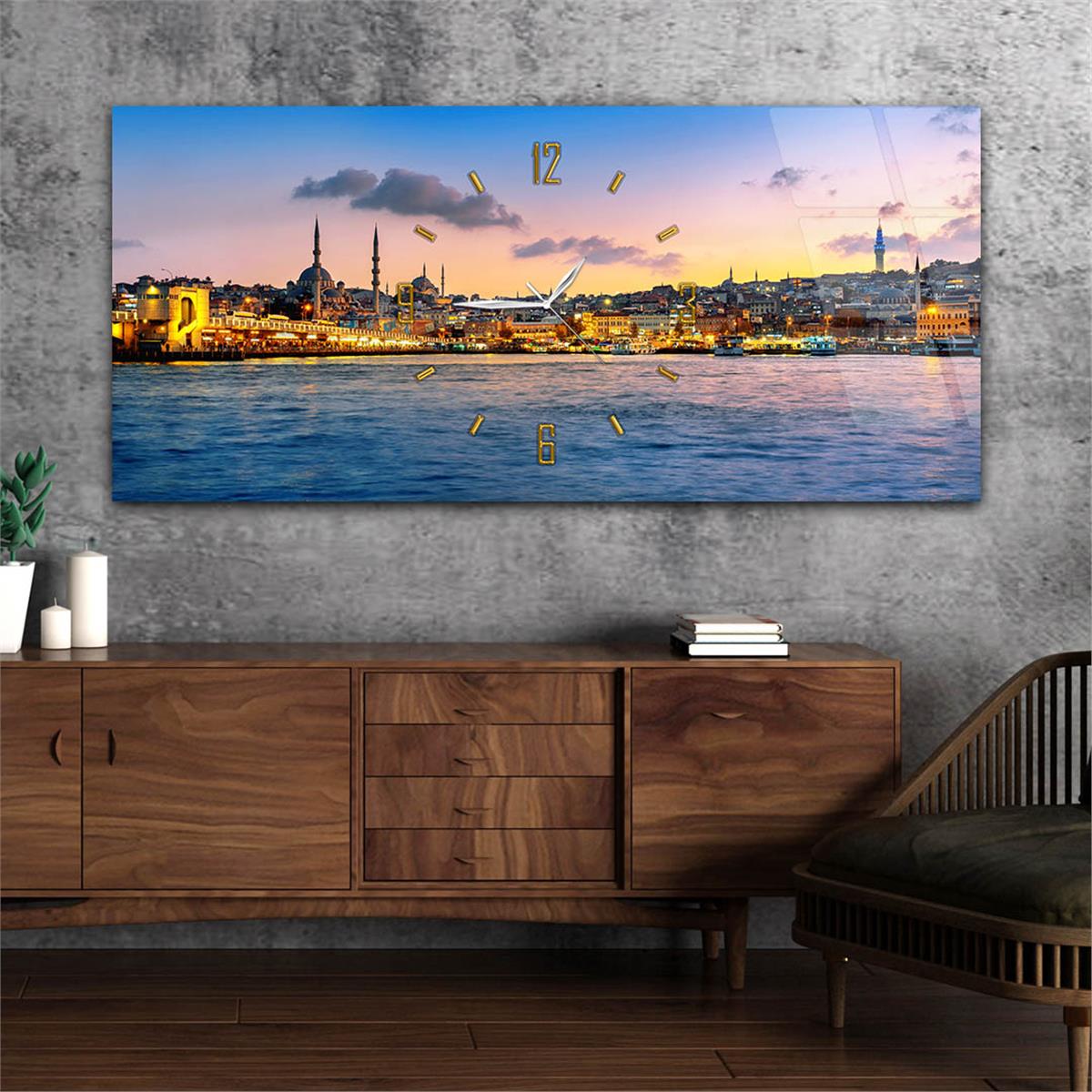 Yatay Saatli Ortadan Dini Temalı Cam Tablo 115