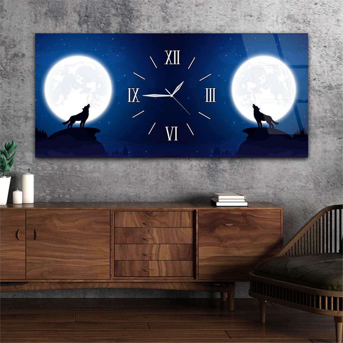 Yatay Ortadan Saatli  Sanat ve Doğa Temalı Cam Tablo 100