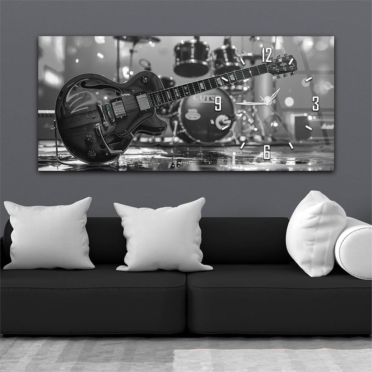 Yatay Saatli Yandan Sanat Temalı Cam Tablo 380