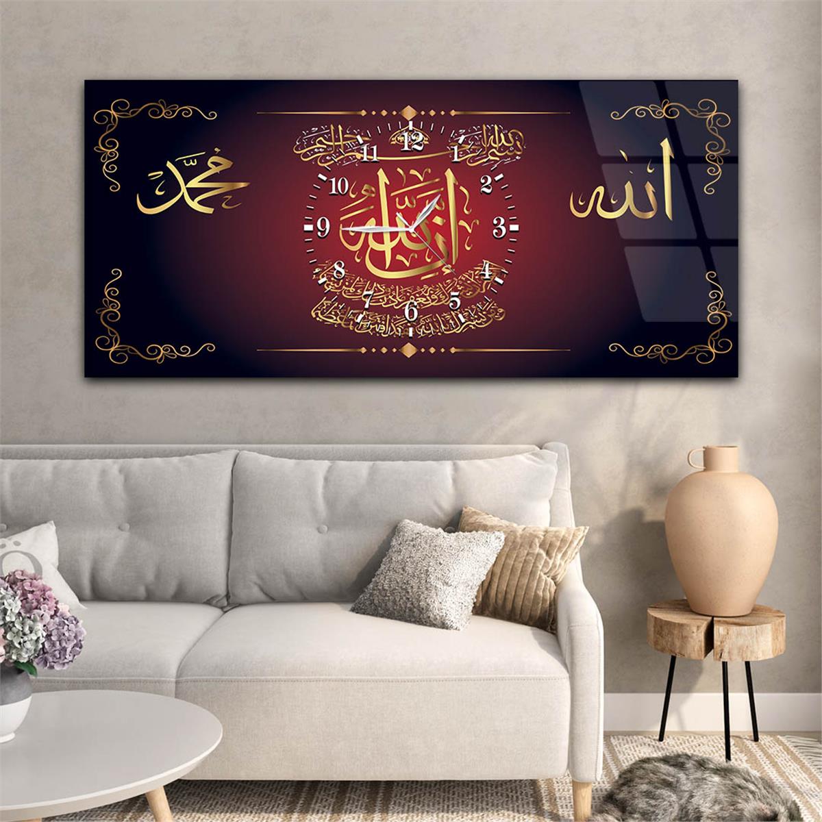 Horizontaal, in Het Midden Voorzien Van Een Klok, Religieus Thema Gehard Glasschilderij 015