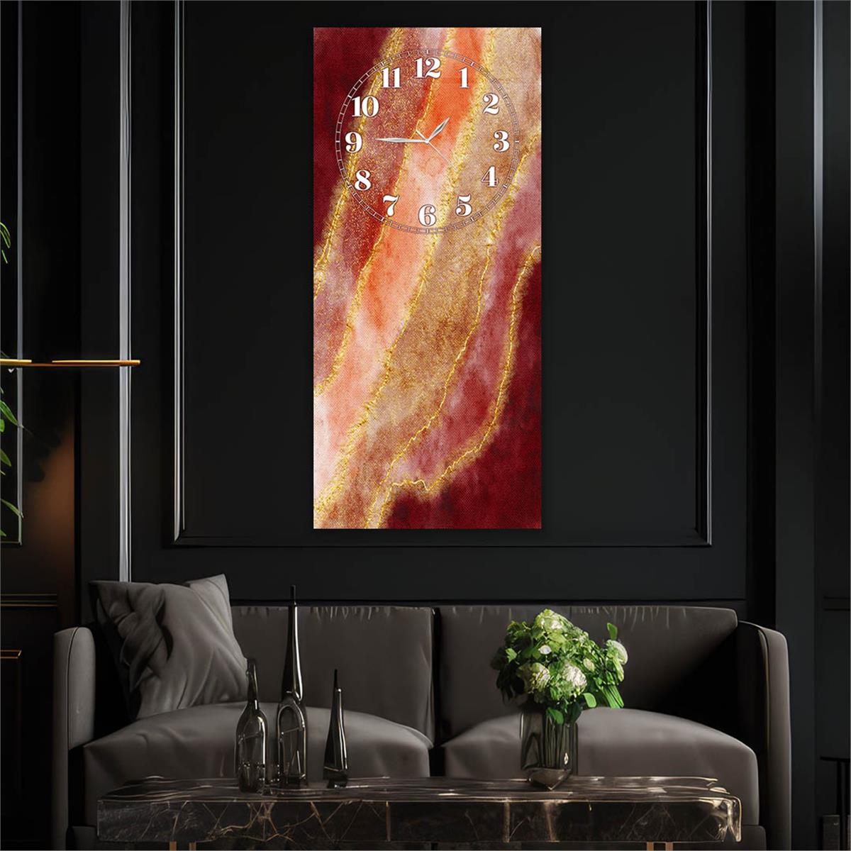 Dikey Üstten Saatli Sanat Temalı Cam Tablo 026