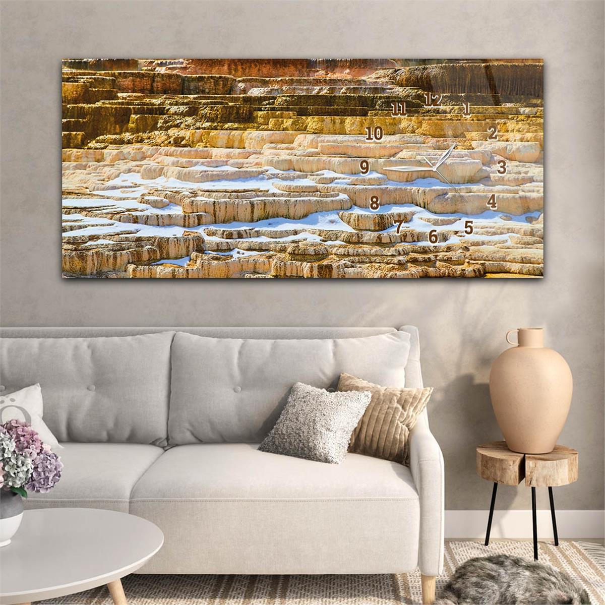 Yatay Saatli Yandan Sanat ve Doğa Temalı Cam Tablo 120