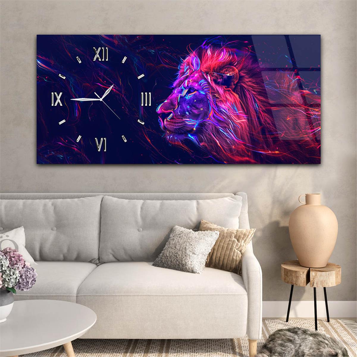 Yatay Saatli Yandan Sanat Temalı Cam Tablo 320