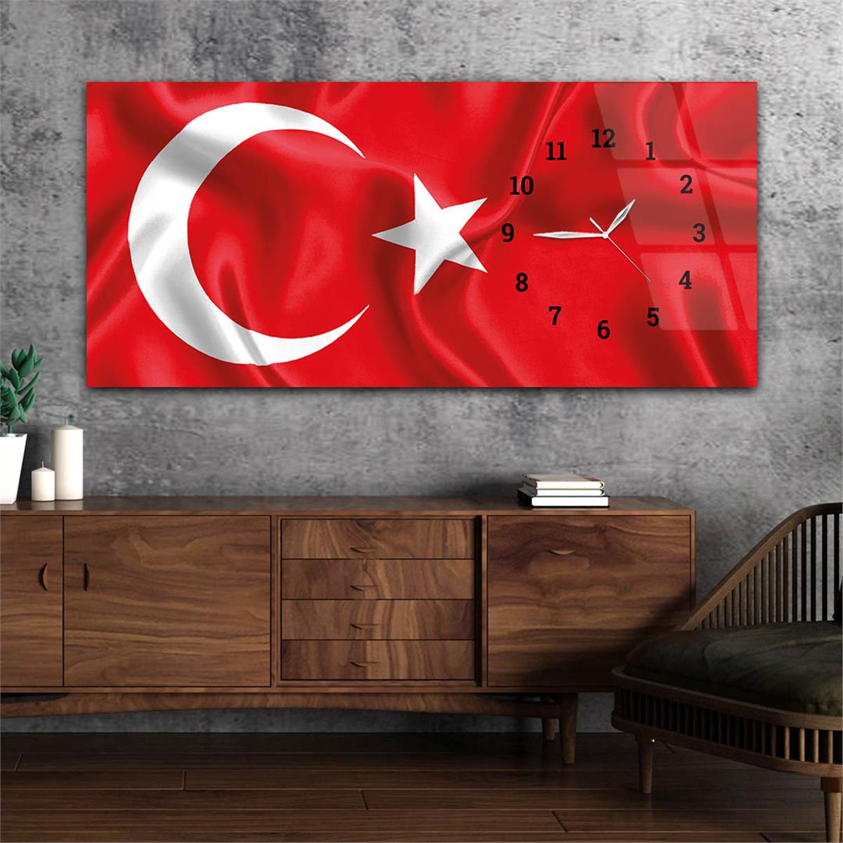 Side-Clock, Homeland-Themed Horizontal Glass Wall Painting 005